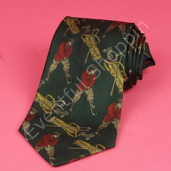 Polo Ralph Lauren Other - Vintage Polo Ralph Lauren Tie Green Golf Silk Whimsical Golfer 80s